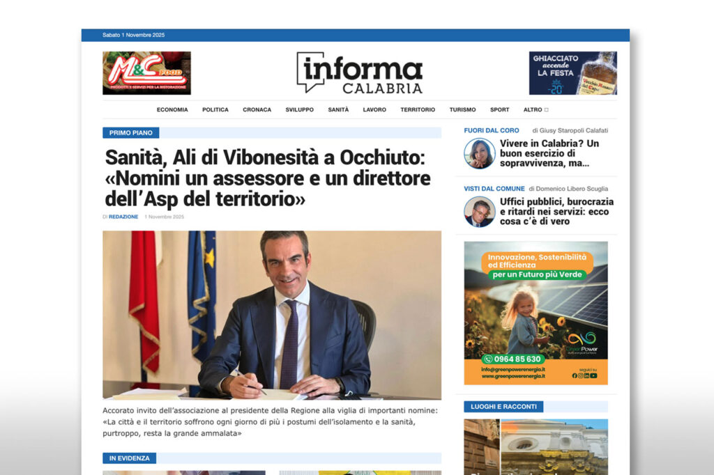 Homepage del portale Informa Calabria realizzato da Omnibox